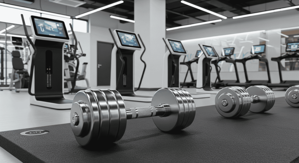 Fitness equipment with dumbbells
